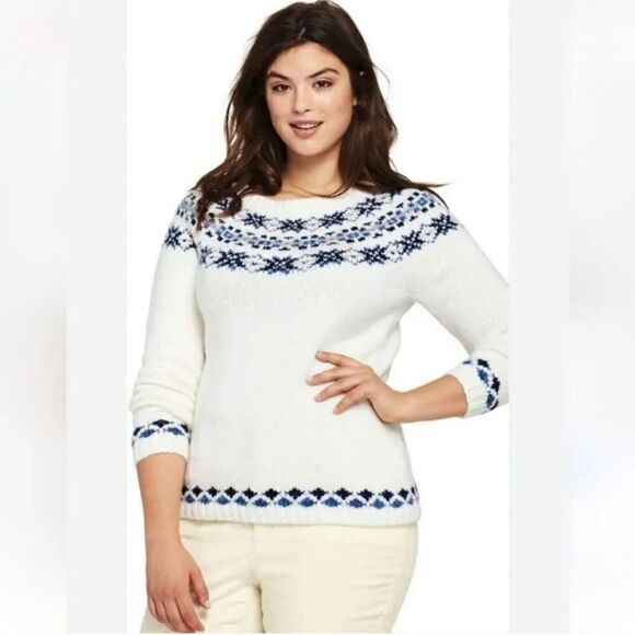 Lands End Fair Isle Nordic Airspun Cozy Alpaca Wool Sweater Size Medium 10-12 - Picture 1 of 10